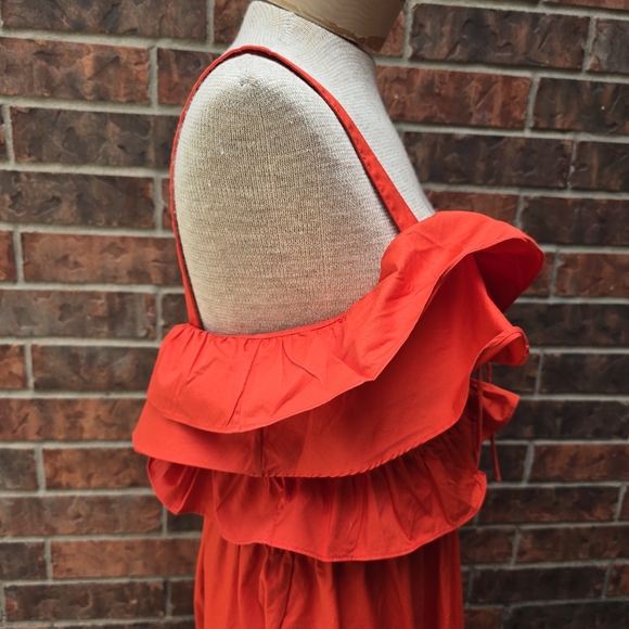 Jason Wu Red Fire Ruffled A-Line Sleeveless Square Neck Midi Dress Size 10 - Picture 8 of 13